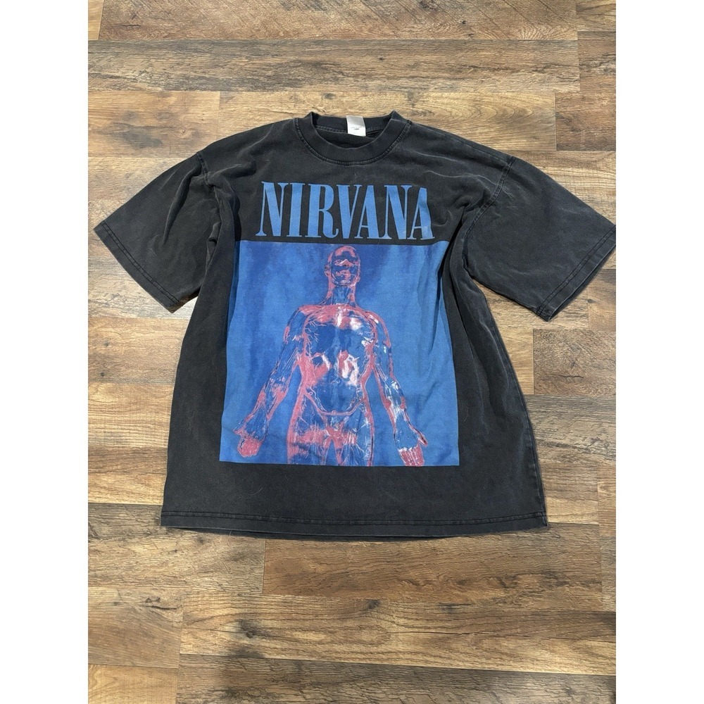 Black Faded Graphic Tee Nirvana Blue Purple Oversized Streetwear Size Medium